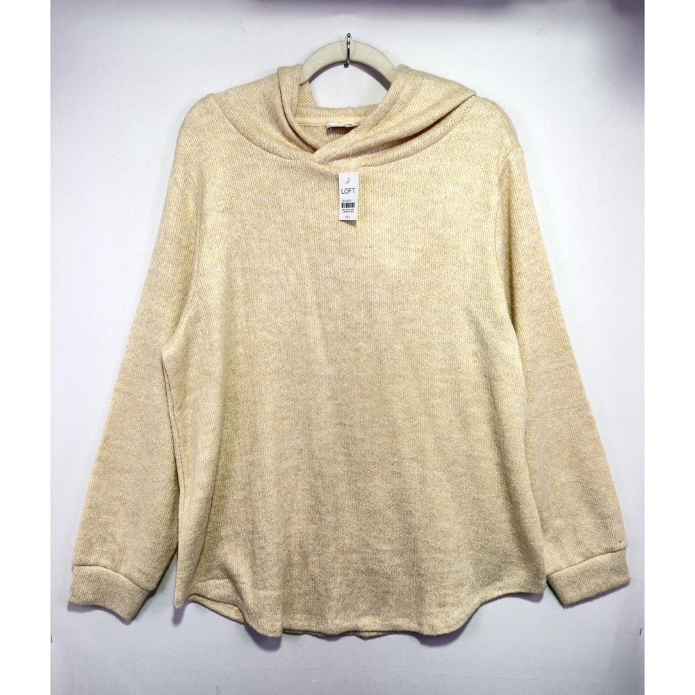 NWT LOFT XXL Oatmeal Hooded Sweater Pullover Oversized Marled Knit Hoodie